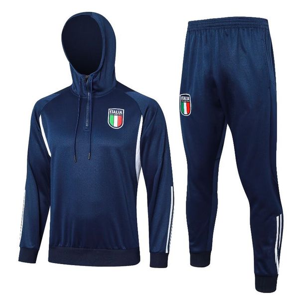 23 24 İtalya Yetişkin Kapüşonlu Terzini Uzun Fermuarı Hayatta Kaldırma Ceketleri Eğitim Takım Futbol 2023 2024 Italia Man Futbol Trailsuits Set
