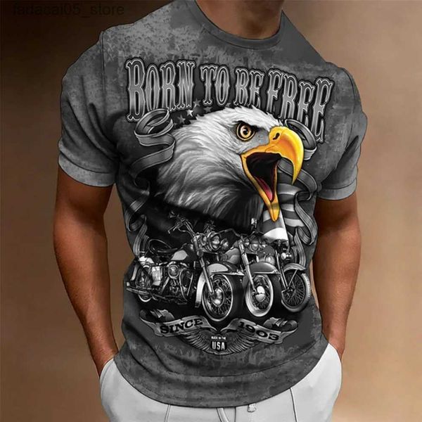 Erkekler Moda Kartal Baskı Tişörtleri Erkekler İçin Kısa Vintage Motosiklet Harajuku Sleevs Street Ride Biker Sweatshirt Büyük Boy Tişört Q240131