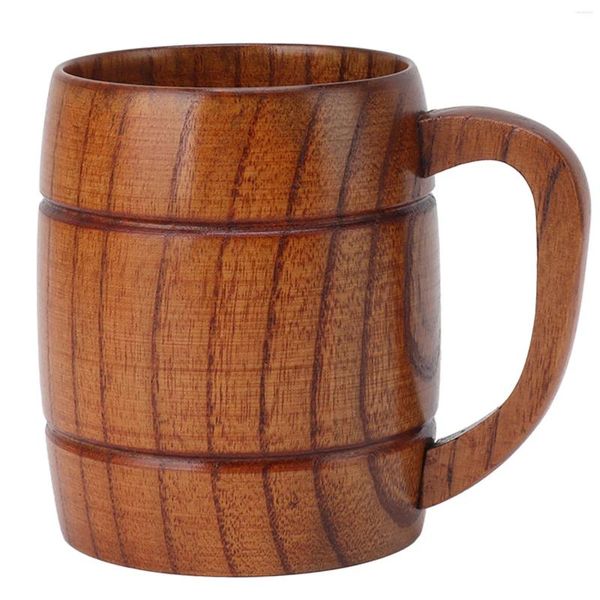 Tazze Tazza per bere in legno 300ml Pulito Prevenire scottature Boccale di birra in legno intagliato multiuso Comodo durevole con maniglia per bar