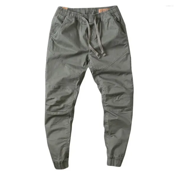 Calças masculinas homens simples vintage calças cortadas streetwear corredores cor pura magro para uso diário