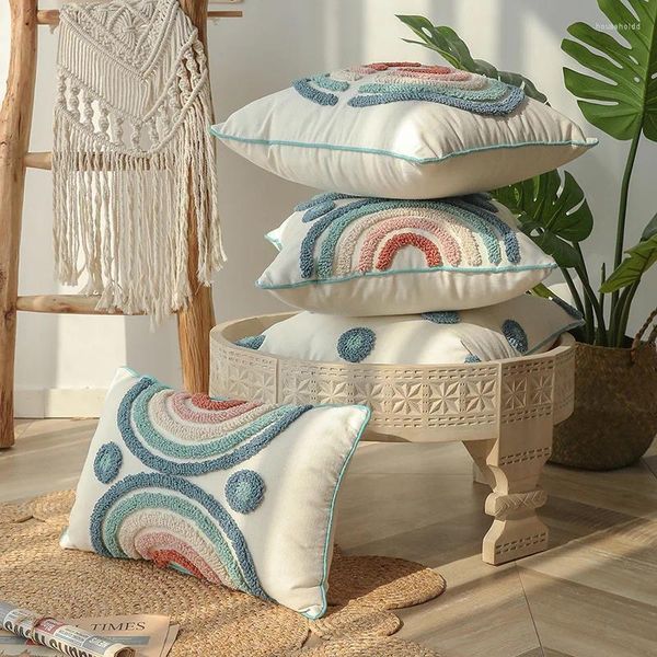 Travesseiro capa de arco-íris para sala de estar sofá-cama capas meninas crianças quarto decoração de casa tufado colorido lance fronha