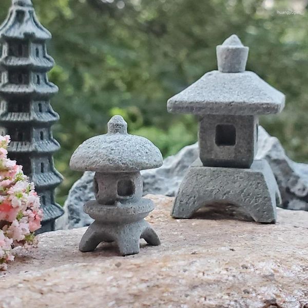 Decorações de jardim 1 pc gazebo lanternas chinesas mini pagode modelo decoração pedra estátua em miniatura arenito casa acessório