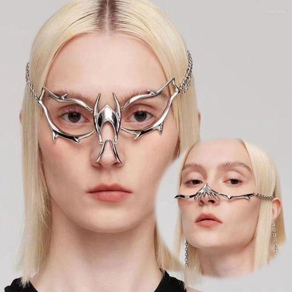 Fontes de festa cyberpunk luxo feminino exagerar máscara de corrente de metal moda nariz decoração rosto ornamento jóias acessórios de máscaras