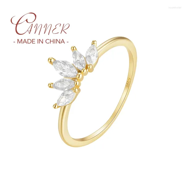 Anéis de cluster Canner S925 Sterling Silver Pétala Cavalo Olho Zircão Anel para Mulheres Casamento Dedo Fine Jewelry Bague Presente Bijoux Anillo