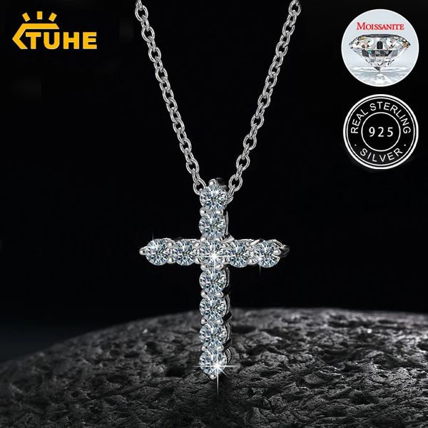 Religião cruz pingentes colar para mulheres jóias católica cruz pingente 925 prata esterlina 18k ouro branco 240118