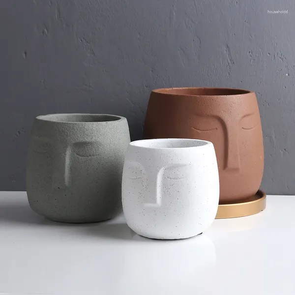 Ferramentas artesanais Rosto Humano Vaso de Concreto Plantador Moldes Cabeça Gesso Decoração de Casa Cimento Argila Vaso Suculento Plantas Pote Molde de Silicone