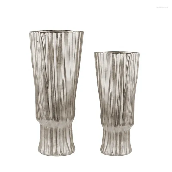 Vasen Flolenco Haus Dekoration Luxus Blume Stamm Form Vase Innen Silber Keramik Für Wohnkultur
