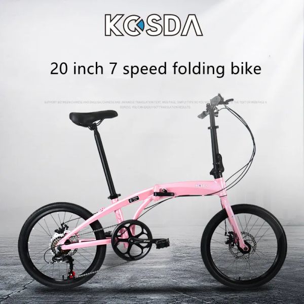 Kosda Aluminiumlegierung Erwachsene Fahrrad Ultraleichtes Mini 20 Zoll 7-Gang-Klapprad Mehrgang-Doppelmaschinen-Scheibenbremse Urban