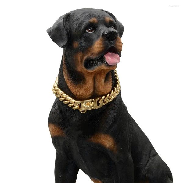 Hundebekleidung, starkes kubanisches Kettenhalsband aus Edelstahl, Haustier für große Hunde, Pitbull, Bulldogge, Silber, Gold, Show