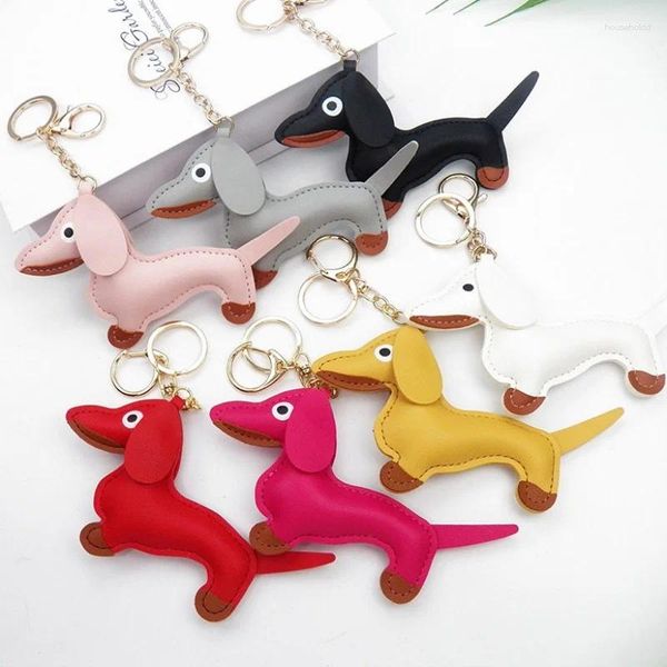 Anahtarlıklar 2024 Punk Puppy Dachshund Keychain PU Deri Köpek Kadınlar için Çanta Kolye Takı Taşınması Meydan Çıkarımı Erkek Araba Anahtar Yüzük Zinciri