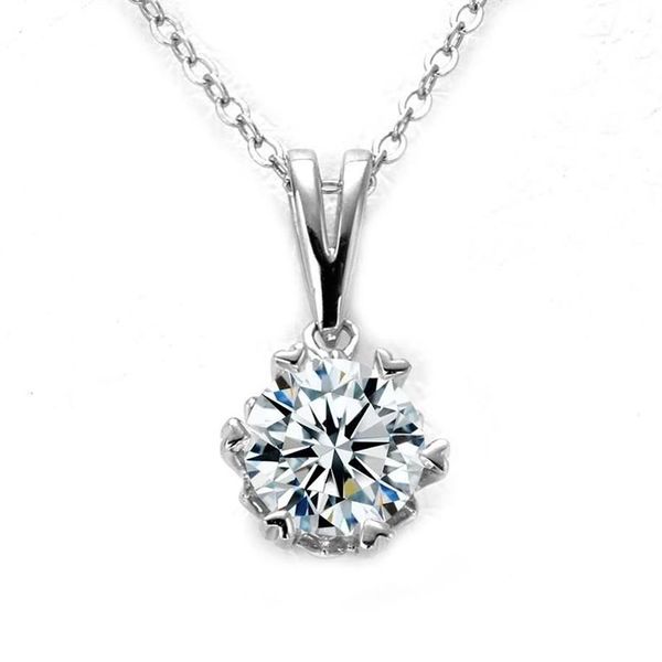 Ketten D Farbe VVS1 Moissanit Halskette 925 Sterling Silber 1 0Ct Runde Brilliant Diamanten Solitär Anhänger Für Frauen Schmuck335r