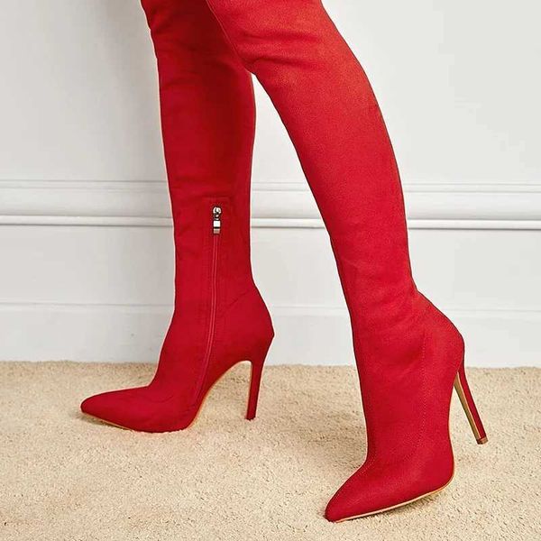 Сапоги 2023, женские сапоги выше колена на высоком каблуке 11 см, высокие сапоги до бедра в стиле фетиш, высокие сапоги для стриптиза, армейские зимние рыцарские пикантные модные красные туфли