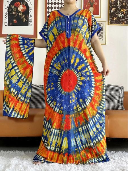 Roupas étnicas 2024 Estilo Flor Manga Africano Dashiki Floral Impressão Algodão Abaya Caftan Elegante Senhora Verão Maxi Vestidos Casuais Vestidos