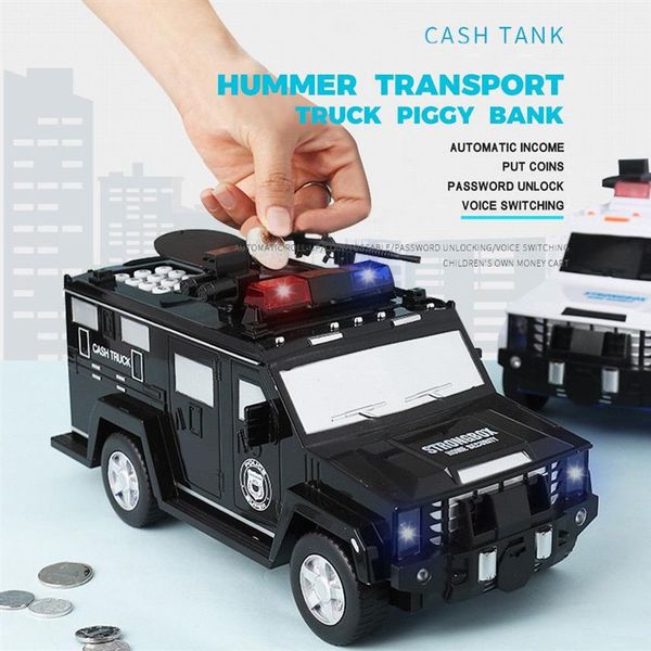 Impronta digitale Password Cash Truck Car Piggy Bank Bambini Contenitore di soldi Moneta Carta Banca Sicuro Scatola di immagazzinaggio di risparmio Alcancias Musica Giocattolo Regalo 201244l