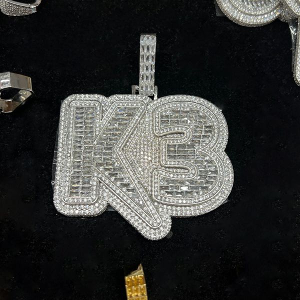 S925 Europeu e Americano Hip Hop Cheio de Diamante Mosang Pedra DIY Carta Personalizada Versátil Moda Emenda Grande Pingente de Letra em Inglês em Forma de T