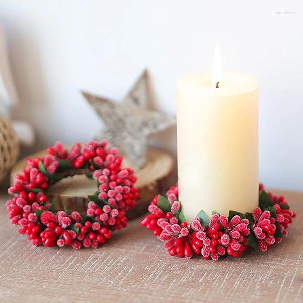 Portacandele Candeliere di Natale Ghirlanda Portabacche rosse artificiali Home Wedding Anno Festa Tavolo da pranzo Decor 1PC