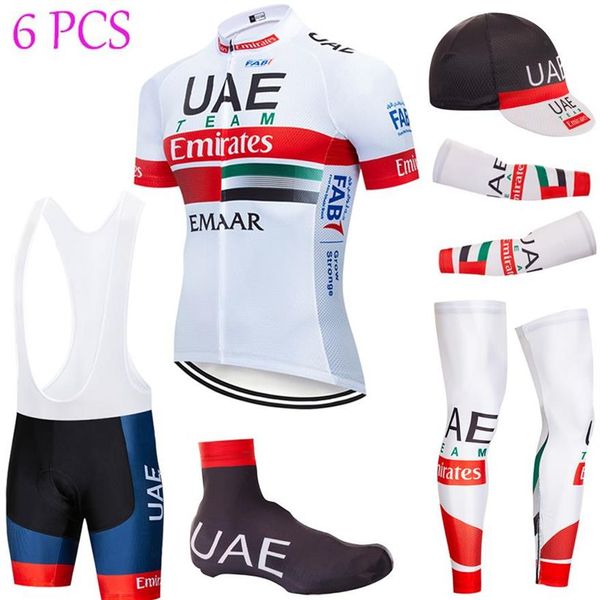 6 pçs conjunto completo equipe 2020 emirados árabes unidos camisa de ciclismo 20d bicicleta shorts conjunto ropa ciclismo verão secagem rápida pro ciclismo maillot bottoms wear256b