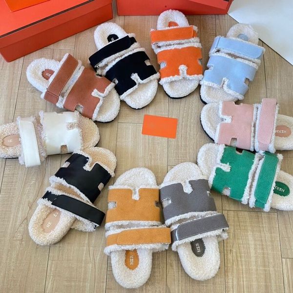 Inverno quente feminino chinelos macios teddy bear sandália designer interior sandale pele slides luxurys moda tazz sapatos casuais preto liso fuzzy sliders tamanho 35-43