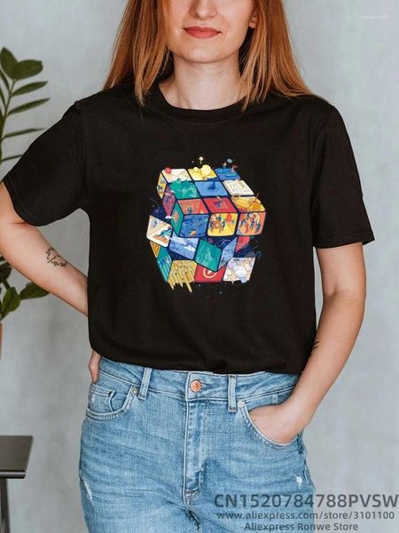 T-shirt da donna Cubo di Rubik Divertente T-shirt con stampa Ragazza Y2K T-shirt a maniche corte Tops 90S Sweetshirts Donna Harajuku Abbigliamento
