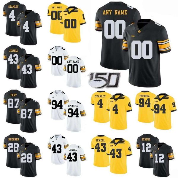 Personalizado NCAA College Iowa Hawkeyes Football Jersey 16 Cj Beathard 12 Ricky Stanzy 14 Desmond King 23 Shonn Greene 4 Nate Stanley Costurado 68