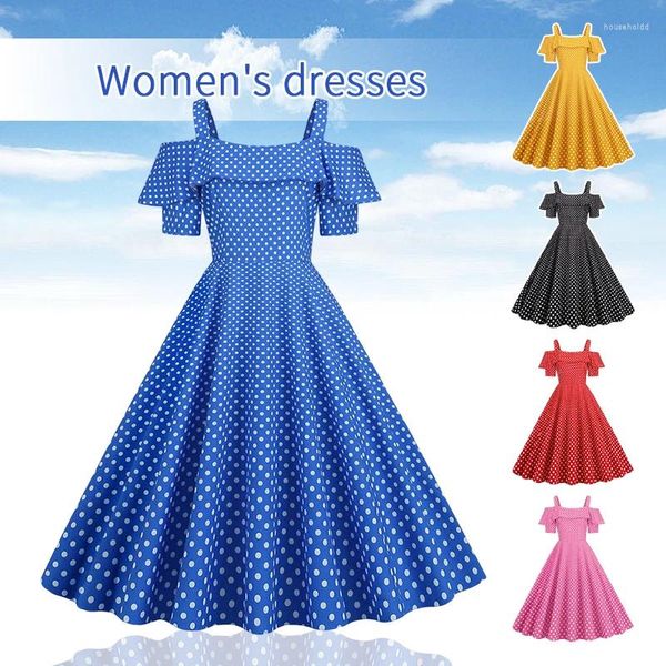 Partykleider Damen Retro 50er 60er Jahre Polka Dot Bedrucktes Vintage Kleid Sommer Robe Swing Rockabilly Abend Cocktail Lady Kleidung