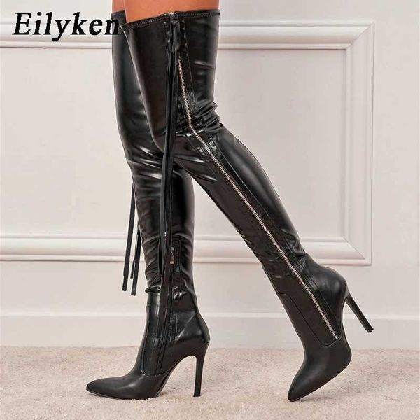 Stiefel Eilyken Mode Frauen Über Das Knie Stiefel High Heels Schuhe Sexy Spitz Zipper Winter Lange Botas De Mujer