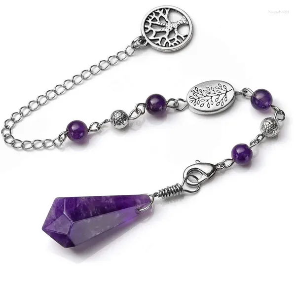 Anhänger Halsketten Naturstein Amethysten Kristall Pendel für Wünschelrute Weissagung Baum des Lebens Perlenkette Anfänger Heilung Pendulo X089