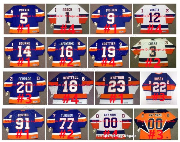 Vintage CCM DENIS POTVIN Islanders Hóquei Jersey MIKE Y PIERRE Turgeon GLENN RESCH MICK VUKOTA PAT LAFONTAINE RAY FERRARO BOB NYSTROM JO