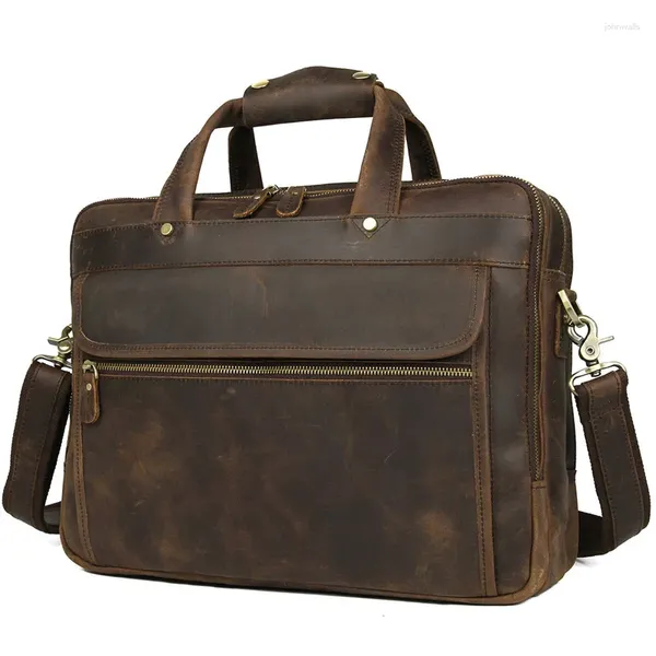 Портфели А4, винтажные коричневые толстые натуральная кожа Crazy Horse, мужской портфель для руководителей, сумка-мессенджер для ноутбука 14 дюймов, 15,6 дюймов M7388