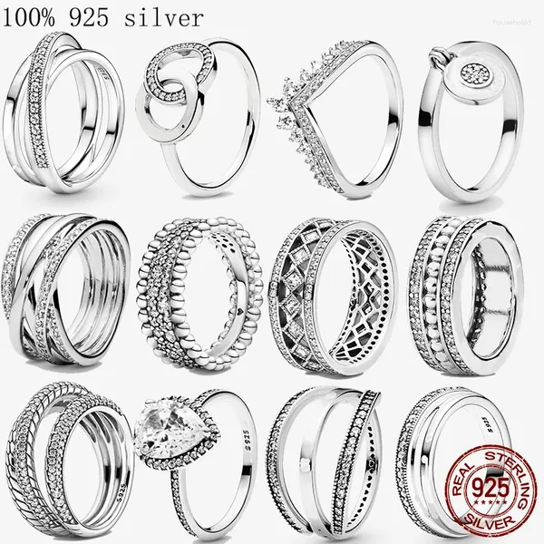 Cluster Ringe 2024 Mode Prinzessin Tiara Krone Funkelnde Liebe Herz Ring Für Frauen 925 Silber Schmuck Jahrestag Geschenk