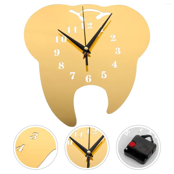 Настенные часы Зеркальные часы в форме зуба Современная стоматологическая клиника Бесшумные декоративные аналоговые немые