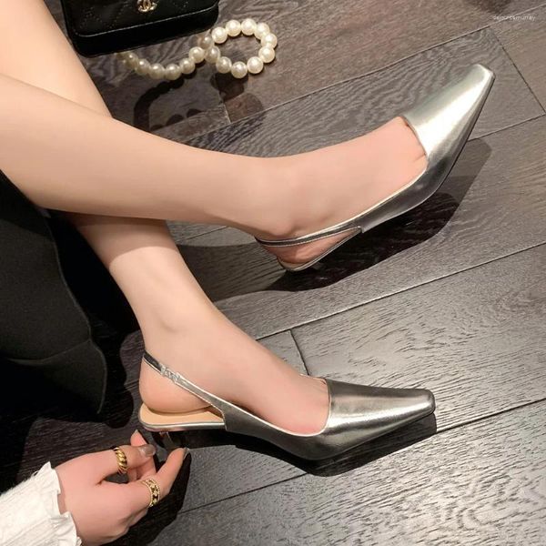 Elbise Ayakkabı Kare Toe Sığ İnce Topuk Kadın Slingback koyun derisi yumuşak orta zapatos para mujeres elastik moda sandalet