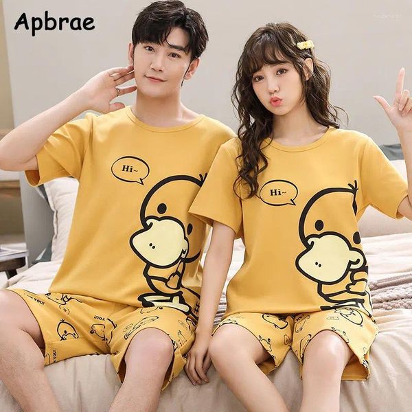 Erkekler Sweetwear Yaz Moda Çift Yuvarlak Yaka Pijamalar Seti Kawaii Duck Baskısı Genç Sevgililer İçin Baskı Evi Çiftinin Loungewear