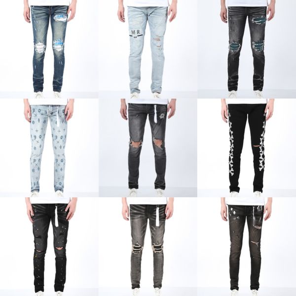 Street Fashion Designer lila Jeans Herren Knöpfe Fly Schwarz Stretch Elastisch Skinny Ripped Jeans Knöpfe Fly Hip Hop Marke Hosen Jeans für Frauen Weiße schwarze Hosen 28-40