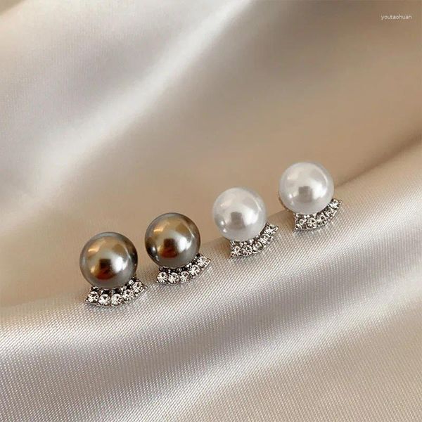 Brincos de garanhão coreano requintado temperamento pérola para mulheres moda doce cristal jóias presentes