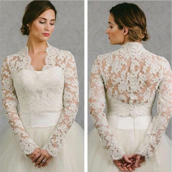 Bhldn 2019 düğün sargısı dantel ceket beyaz fildişi aplike ucuz uzun kollu gelin ceket bolero omuz silkme artı boyutu gelinlik sargılar 242r