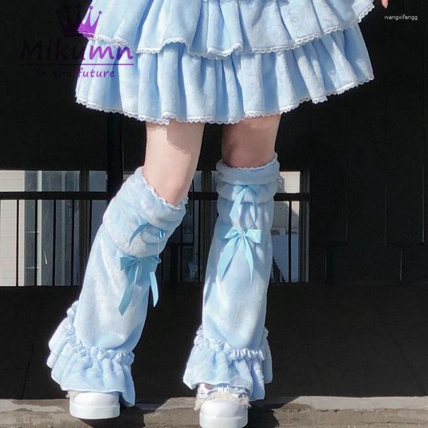 Meias femininas mikumn branco preto roxo rosa japonês harajuku meninas babados doces kawaii lolita botas de pelúcia capa