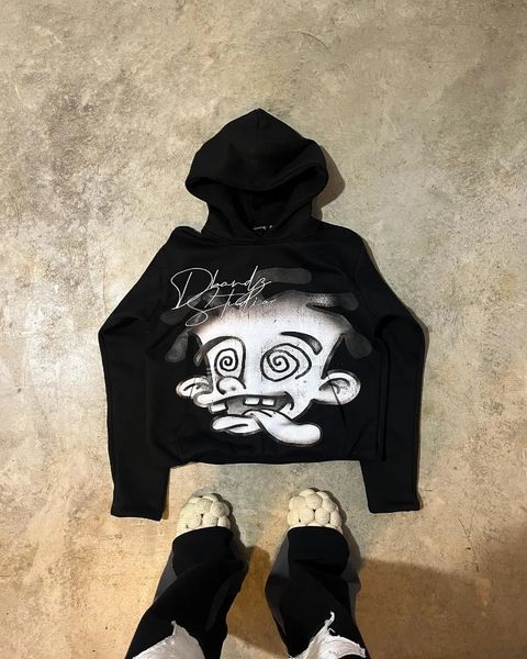 Americano harajuku moda dos desenhos animados carta impressão hoodie masculino y2k goth punk casal tendência de rua casual solto moletom de grandes dimensões 240131