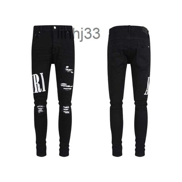 Herren Jeans Designer Herren Amirs High Street Blau für Stickerei Hosen Damen Übergröße Ripped Patch mit Loch Denim Straight Hip Hop 5030Q67U