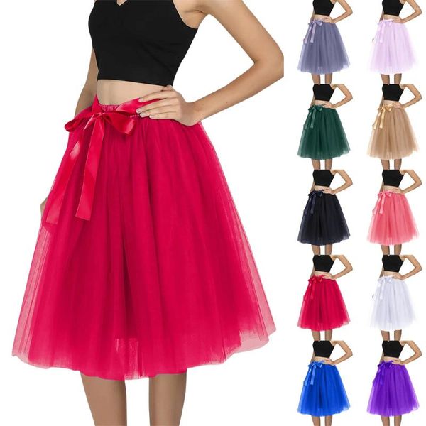 Saias em camadas na altura do joelho tule saia elegante plissado tutu mulheres vintage lolita petticoat vestido de baile faldas mujer saia jupe