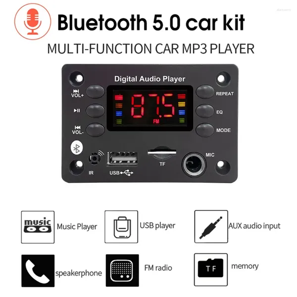 Bluetooth 5.0 MP3 WMA WAV APE Scheda di decodifica Vivavoce per auto Microfono USB TF FM Radio Lettore musicale Altoparlante