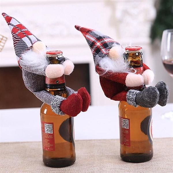 Noel Süslemeleri Karikatür Santa İsveçli Gnome Bebek Şarap Şişesi Çantaları Kapak Yıl Parti Şampanya Sahipleri Ana Masa Dekoru Hediye310u