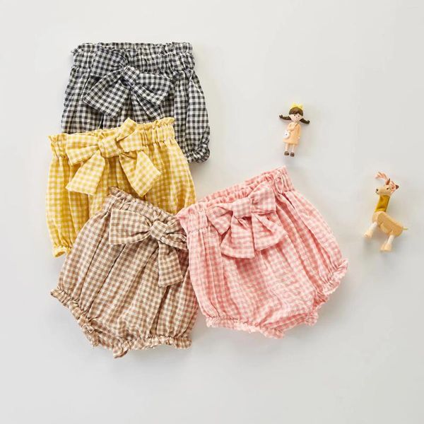 Shorts 0-5 anos verão bebê menina bloomers algodão xadrez arco criança crianças capa de fralda moda infantil roupas calcinha