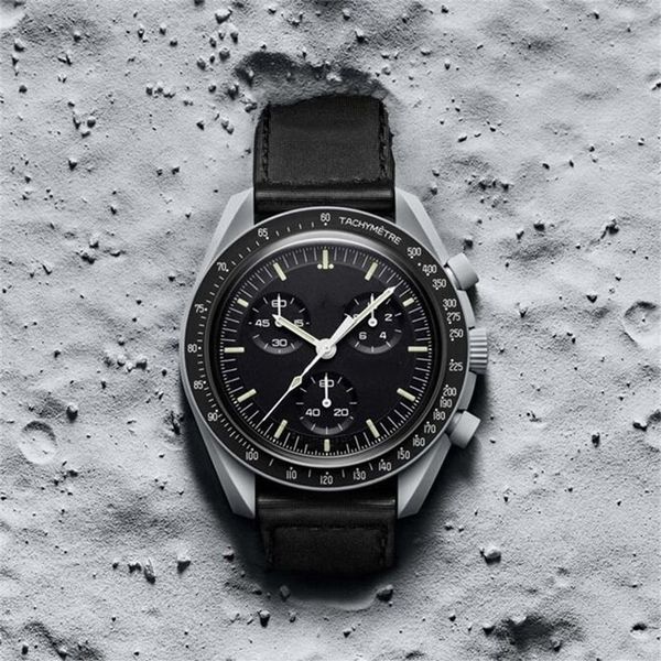 Designer ciocerâmica planeta lua relógios masculinos preto esporte relógio 42mm náilon relógios de quartzo relogio masculino inoxidável sapphir233i