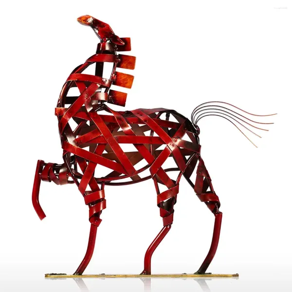 Estatuetas decorativas tooarts cavalo trançado de ferro artesanal estátuas esculturas tecelagem sala de estar decoração de casa artesanato ornamento vintage