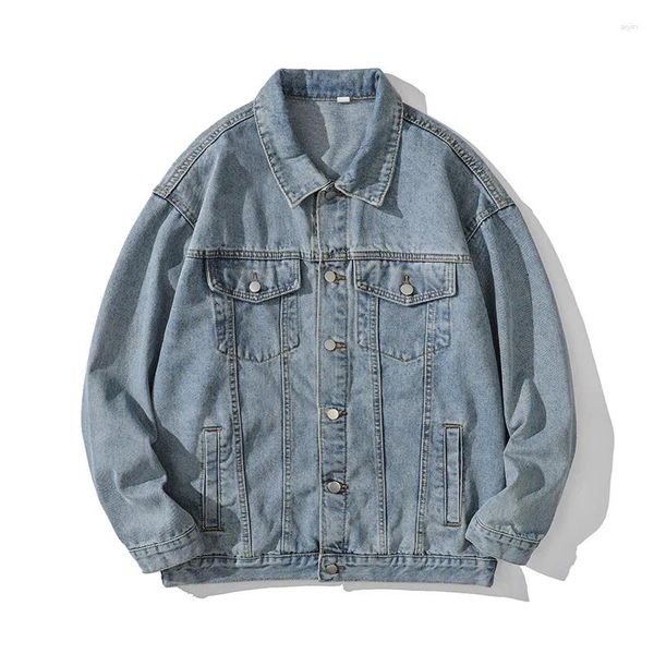 Jaquetas masculinas 2024 denim jaqueta primavera outono vintage solto homens jean lapela casal desgaste casual outerwear roupas euro tamanho