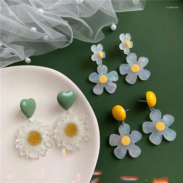 Orecchini pendenti coreano trasparente bianco margherita fiore acrilico goccia cuore adorabile girasole grandi gioielli lunghi moda donna pendientes