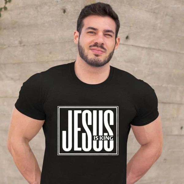 Herren T-Shirts Jesus ist König Print Männer Sommer T-Shirt Christian Religion Gott Glaube Shirt Kurzarm Kleidung T-Shirts Mode Camisetas
