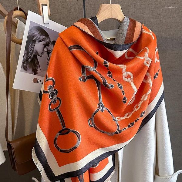 Lenços de luxo designer marca inverno cobertor cachecol xales para mulheres quente pashmina cavalo impressão grande envoltório cashmere foulard longo roubou