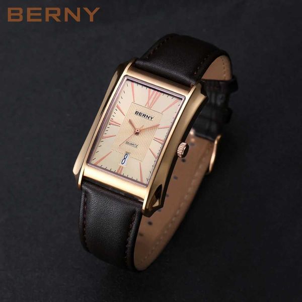 Altri orologi Berny Orologio da uomo rettangolare orologio al quarzo giapponese impermeabile da lavoro rettangolare abito da uomo cinturino in pelle J240326